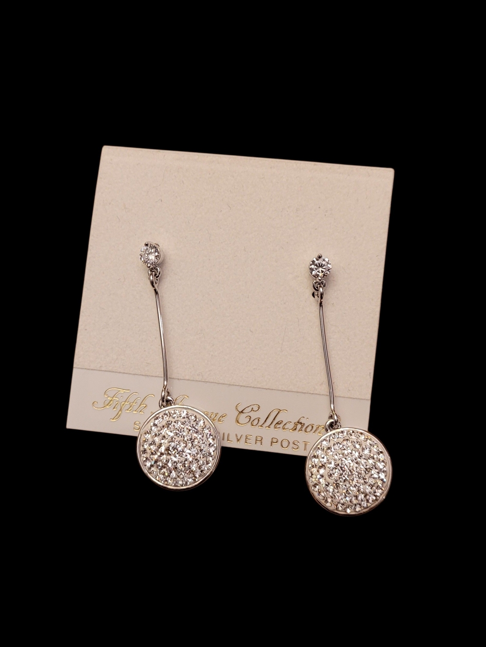 Silver Pave Disc Drop Earrings - Fifth Avenue Collection